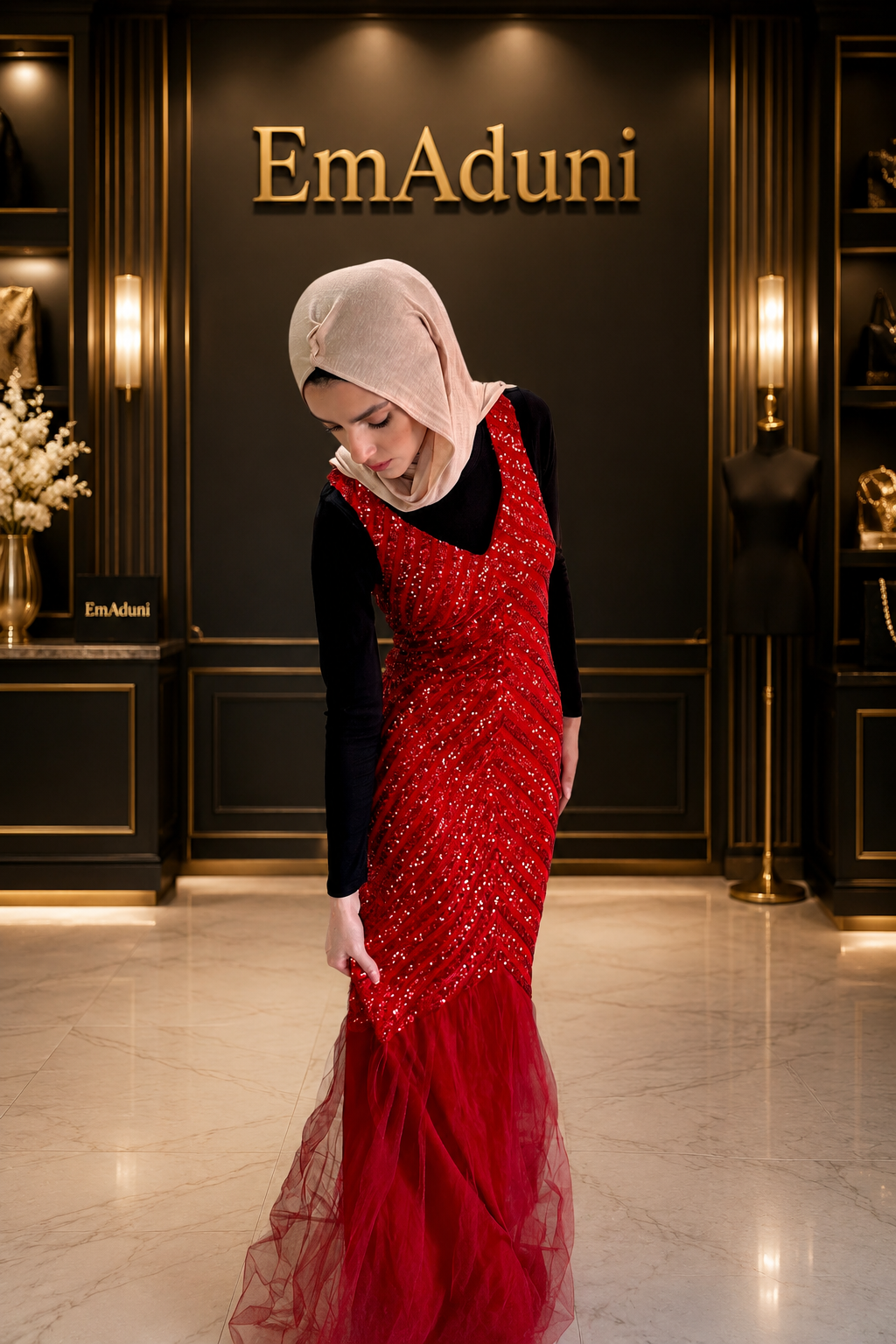 EmAduni | Red Sequined Gown