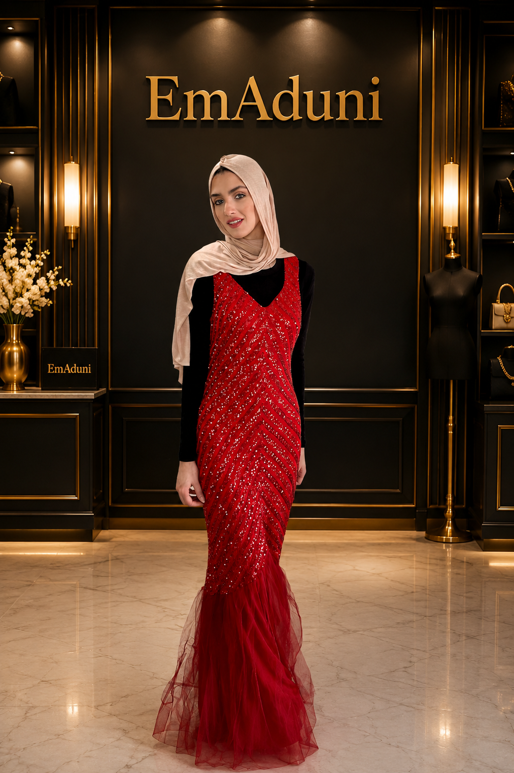 EmAduni | Red Sequined Gown