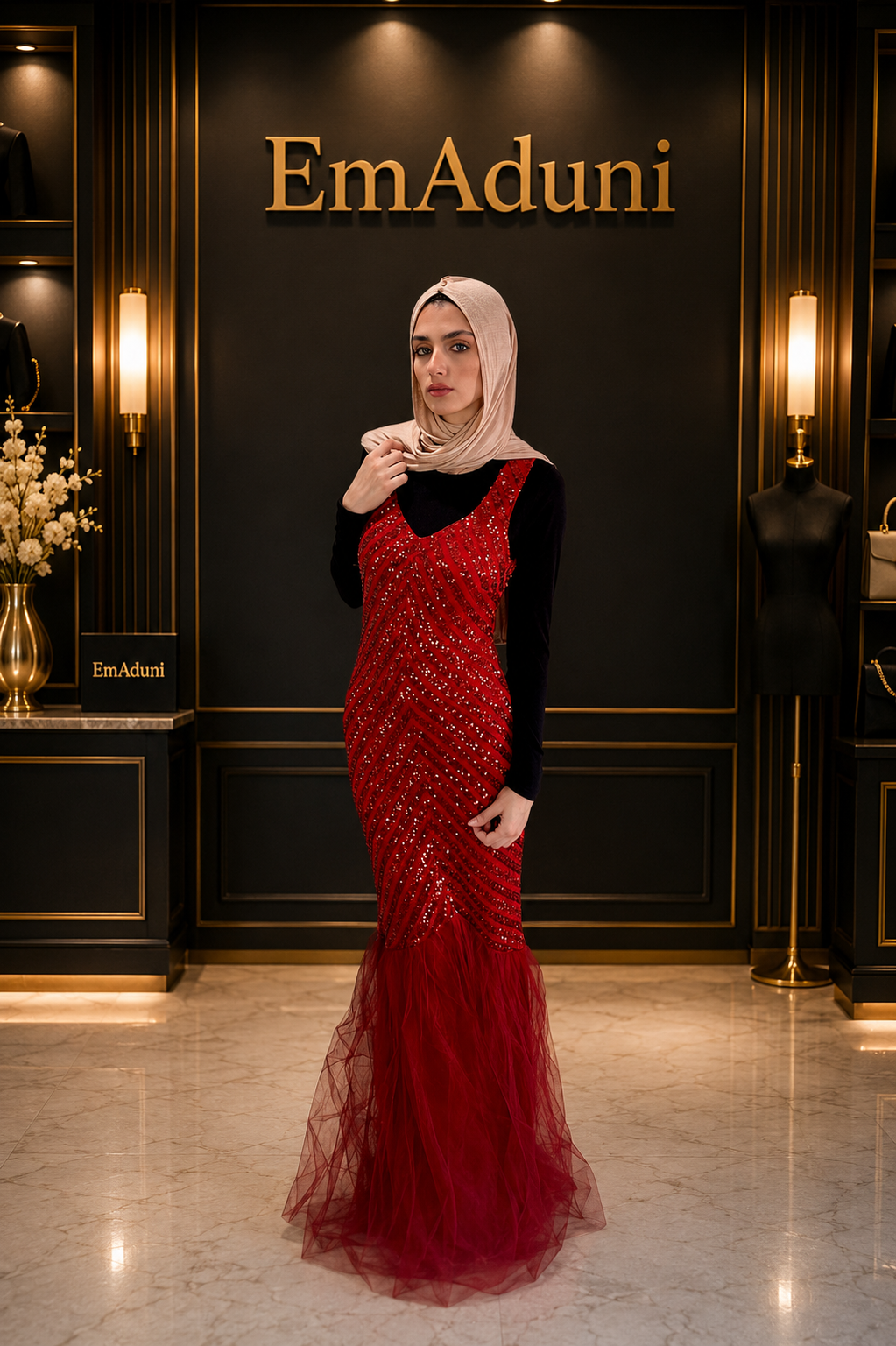 EmAduni | Red Sequined Gown