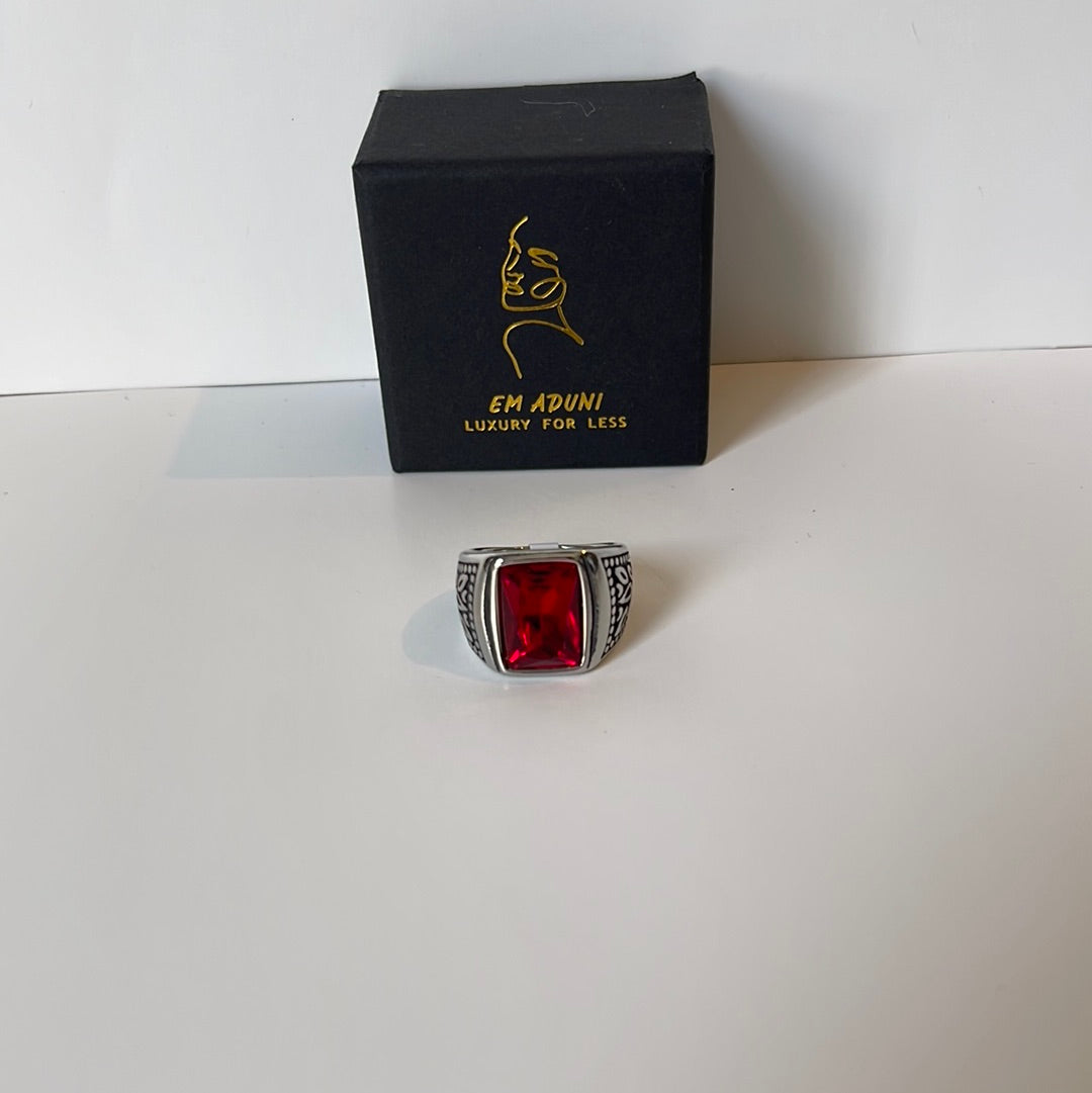 Dark engraved silver red stone