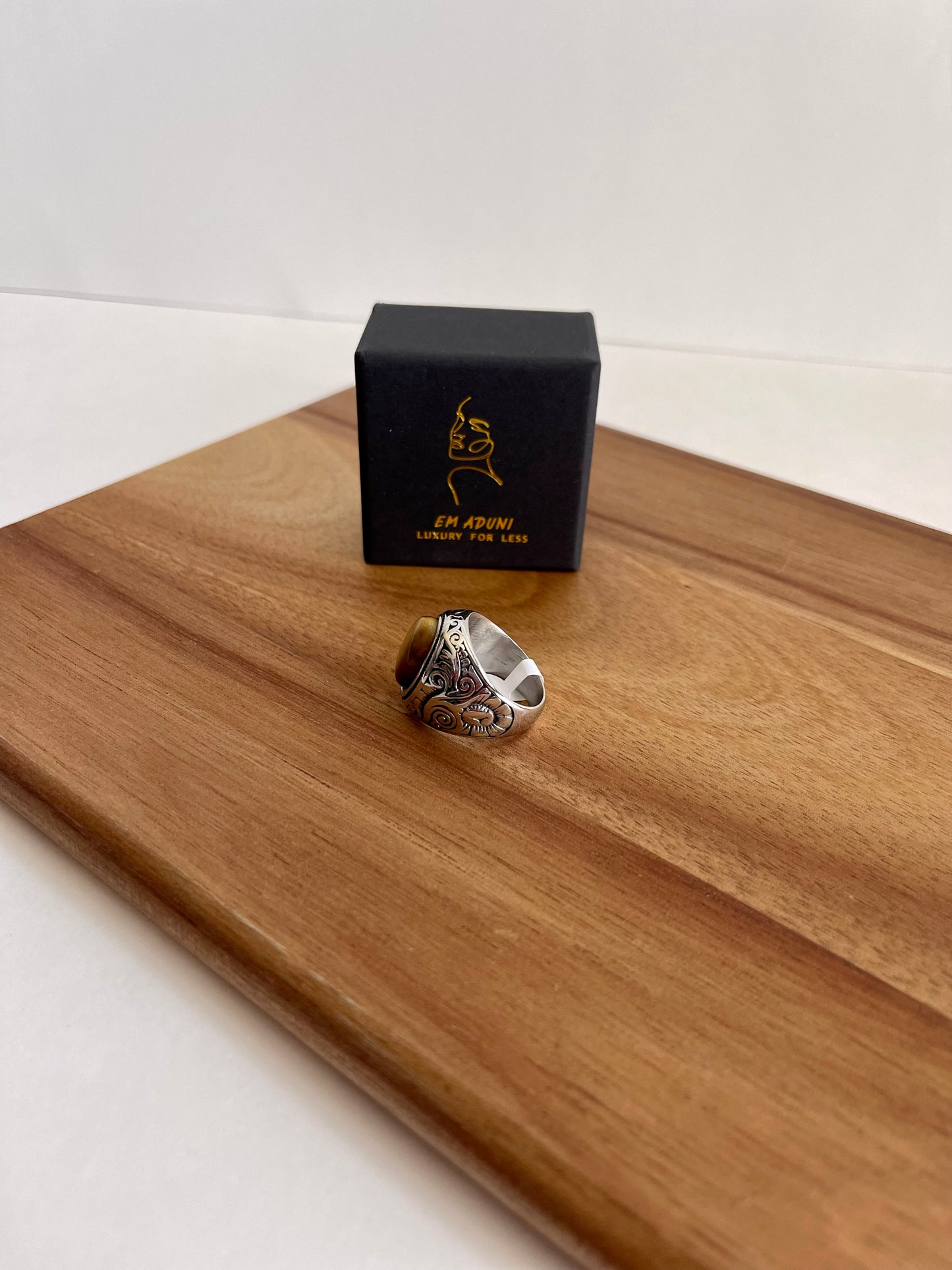 Charcoal Statement Oval Gemstone Signet Ring For Men & Woman | Natural Stone Signet Ring