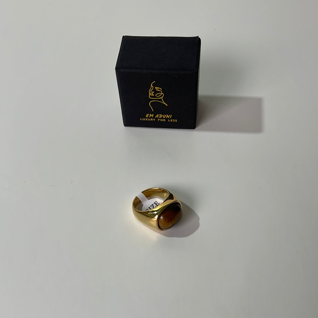 Silver/Gold Color Dark Stone Ring