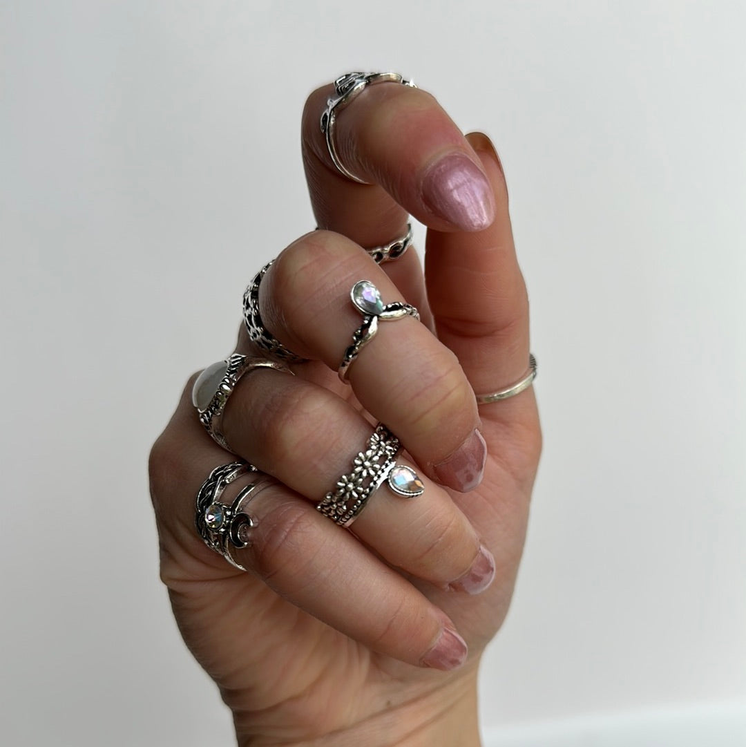 Set of 13 Blue Stone Studded Oxidised Silver Plated Rings Combo –  www.pipabella.com