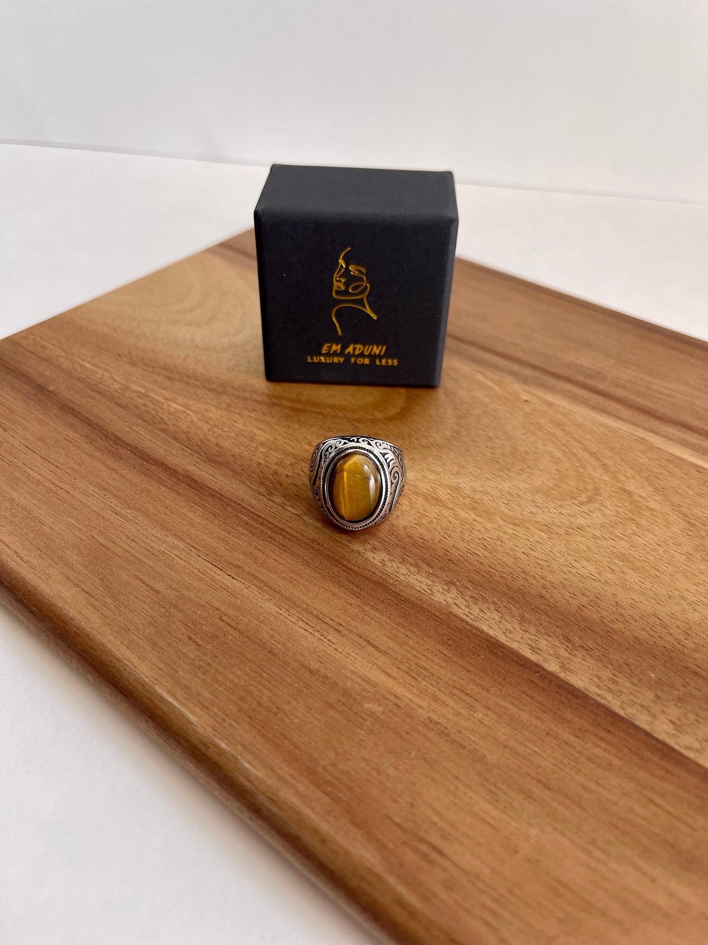 Charcoal Statement Oval Gemstone Signet Ring For Men & Woman | Natural Stone Signet Ring