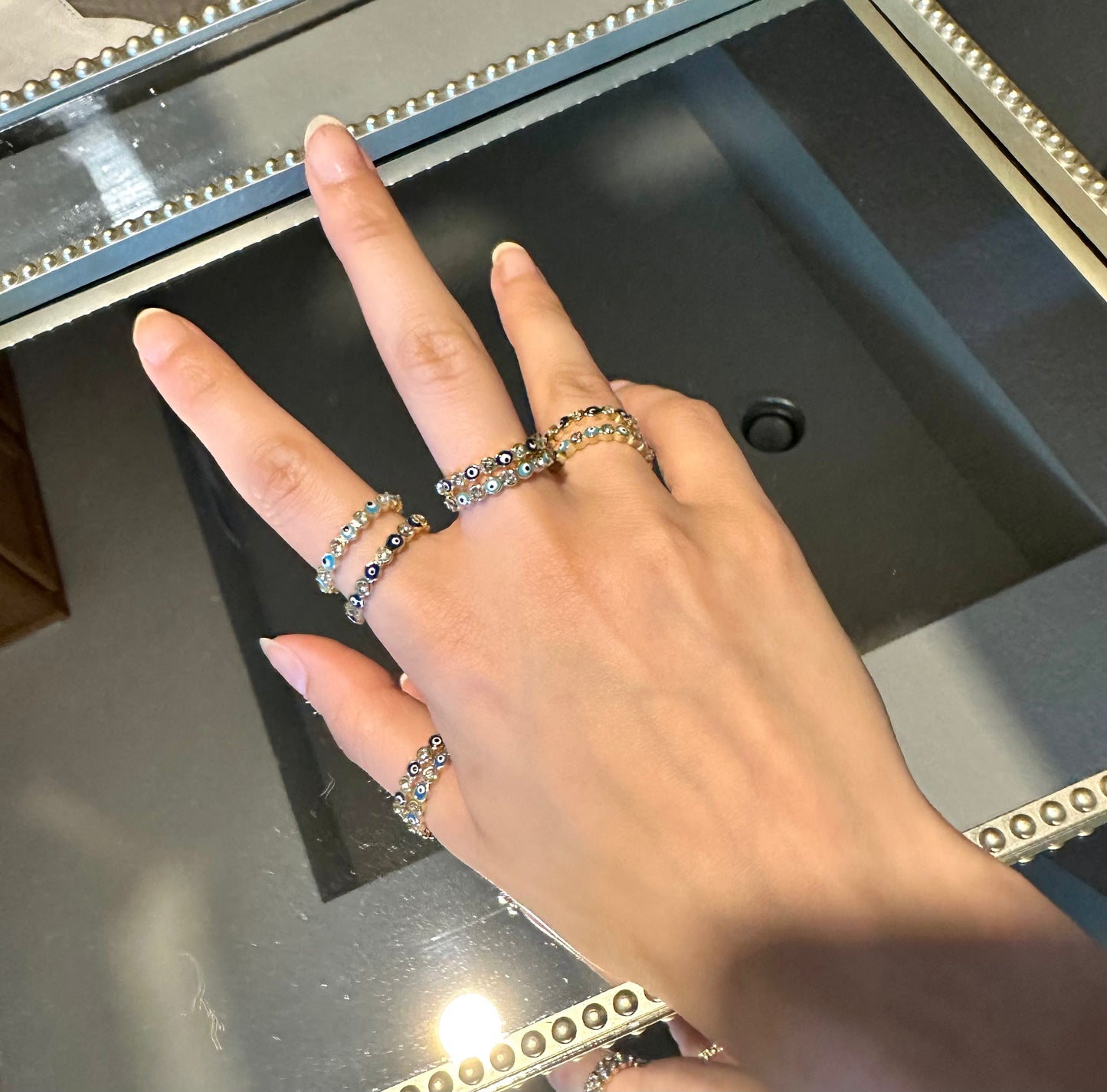 Blue Sparkle Emblemed Ring