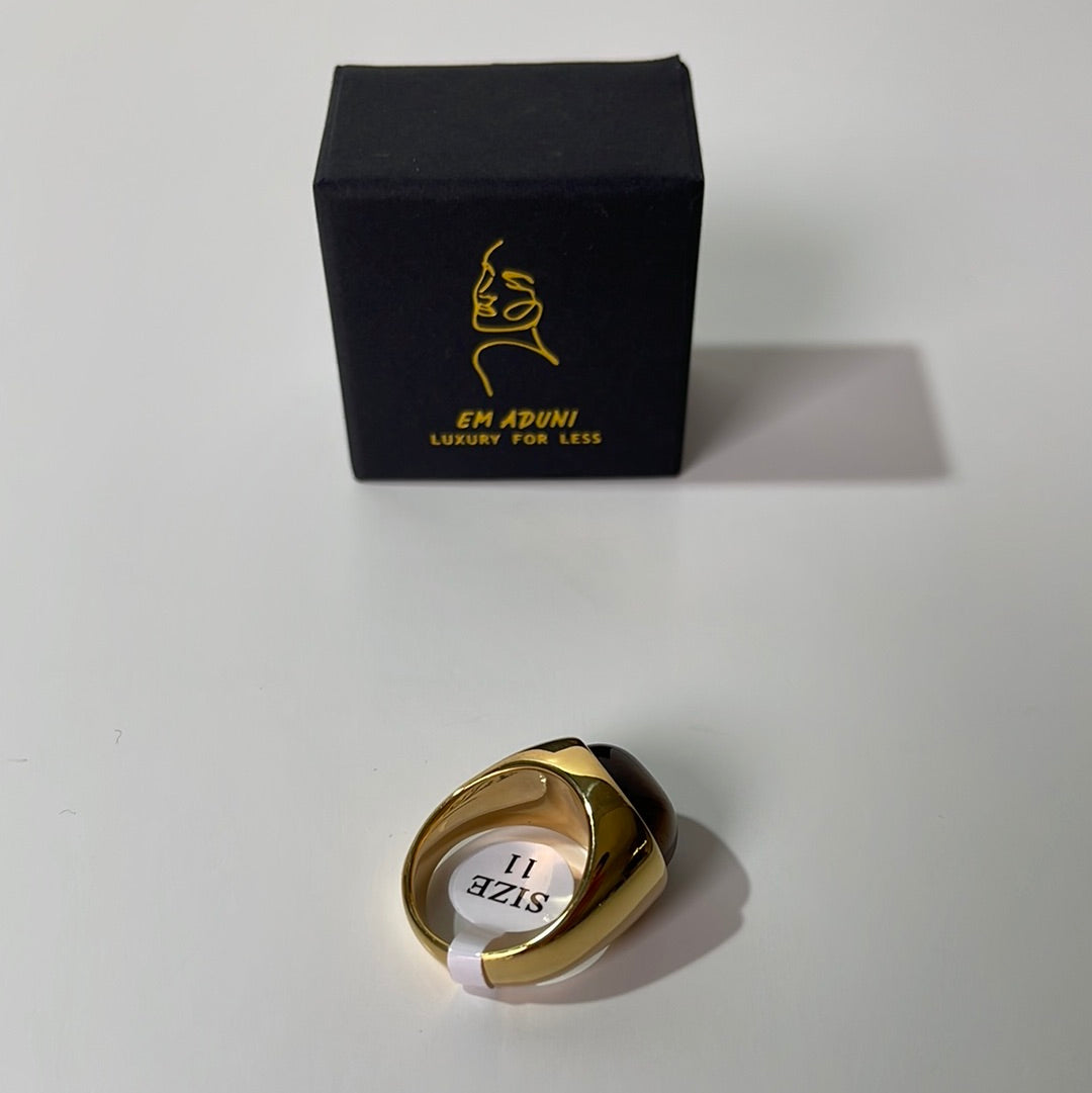 Silver/Gold Color Dark Stone Ring