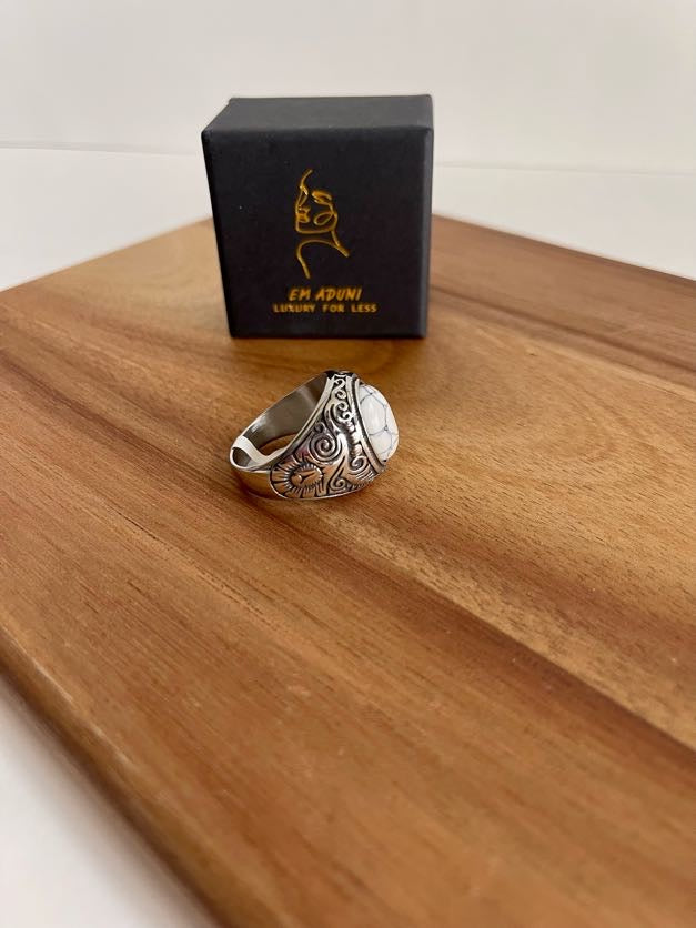 Charcoal Statement Oval Gemstone Signet Ring For Men & Woman | Natural Stone Signet Ring