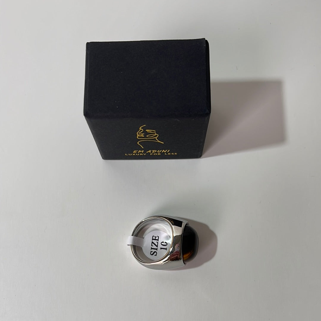 Silver/Gold Color Dark Stone Ring