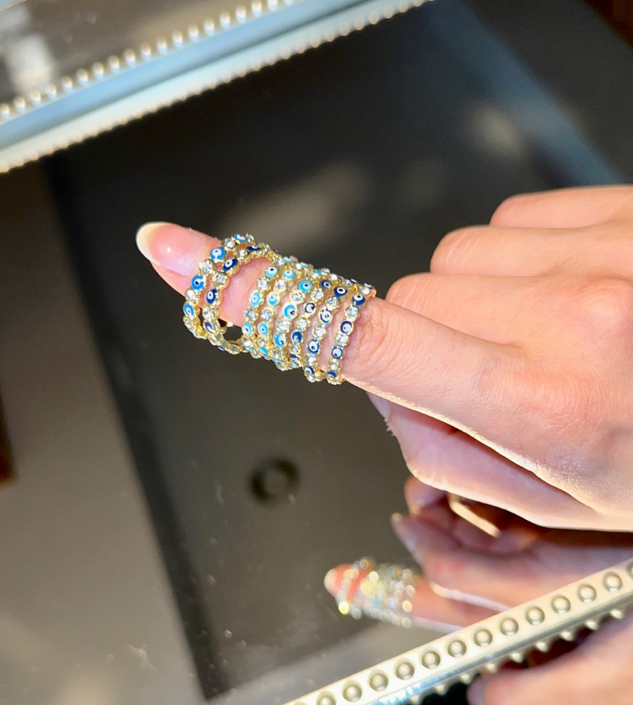 Blue Sparkle Emblemed Ring