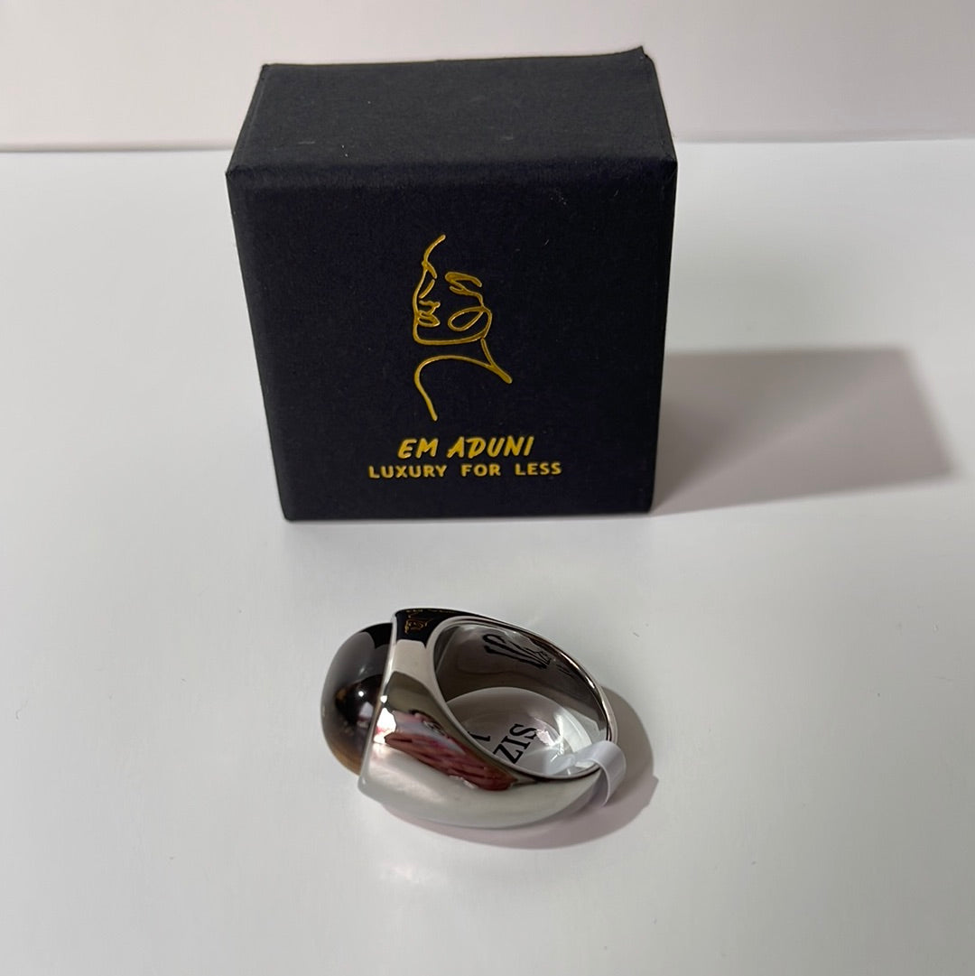 Silver/Gold Color Dark Stone Ring