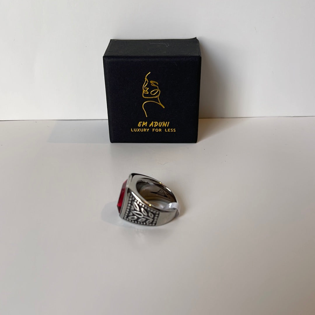 Dark engraved silver red stone