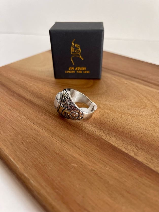 Charcoal Statement Oval Gemstone Signet Ring For Men & Woman | Natural Stone Signet Ring