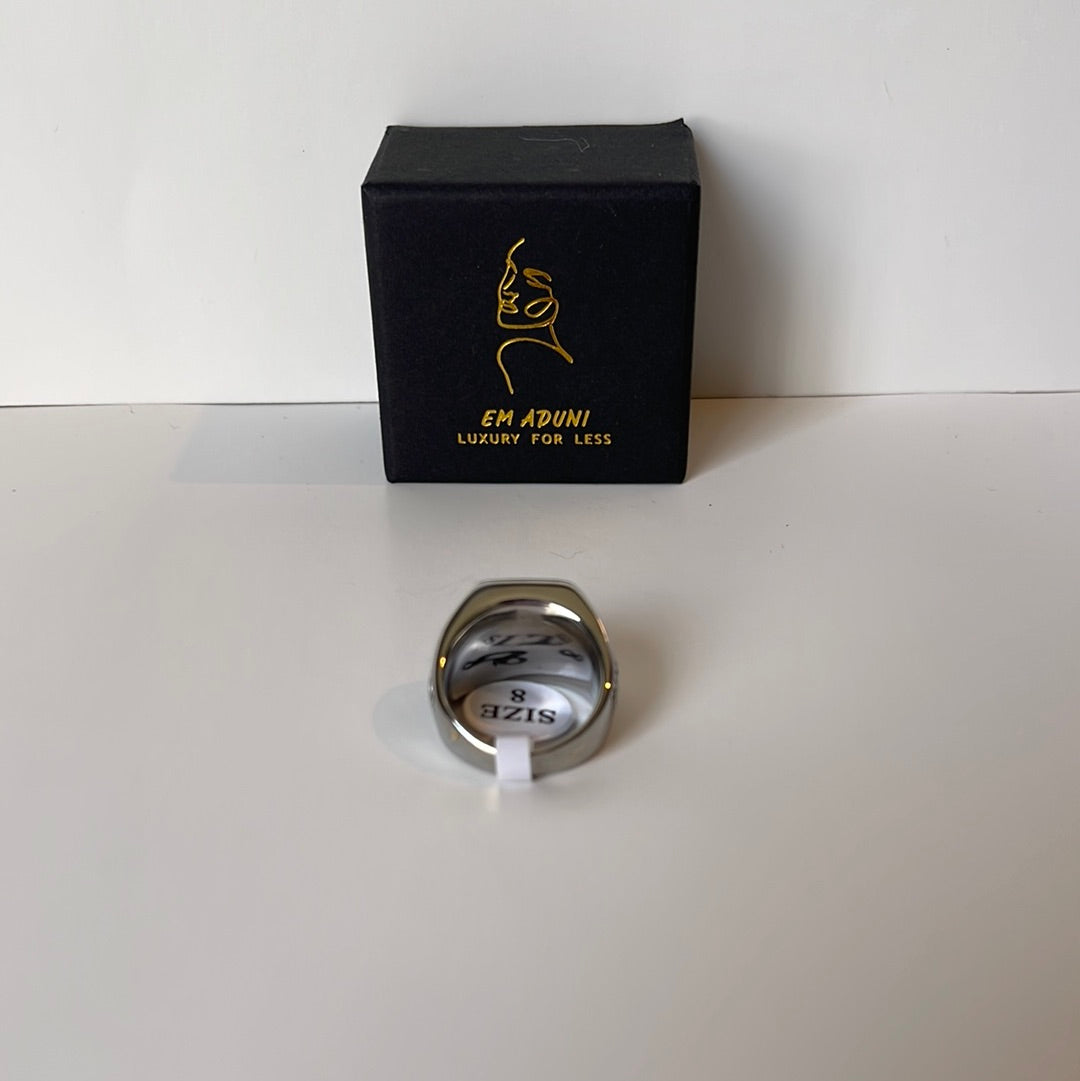 Dark engraved silver red stone