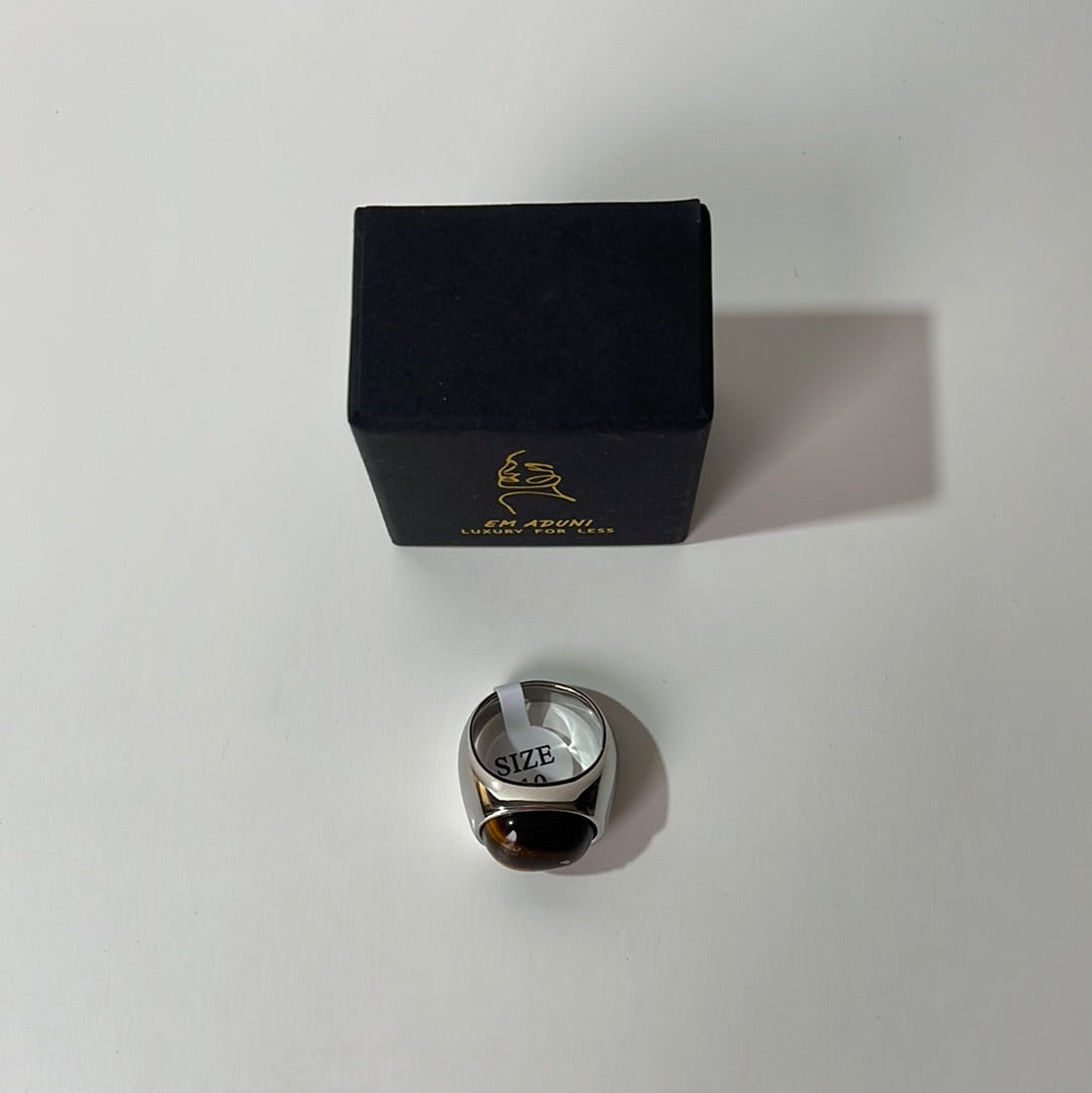 Silver/Gold Color Dark Stone Ring