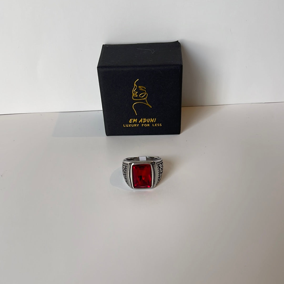 Dark engraved silver red stone