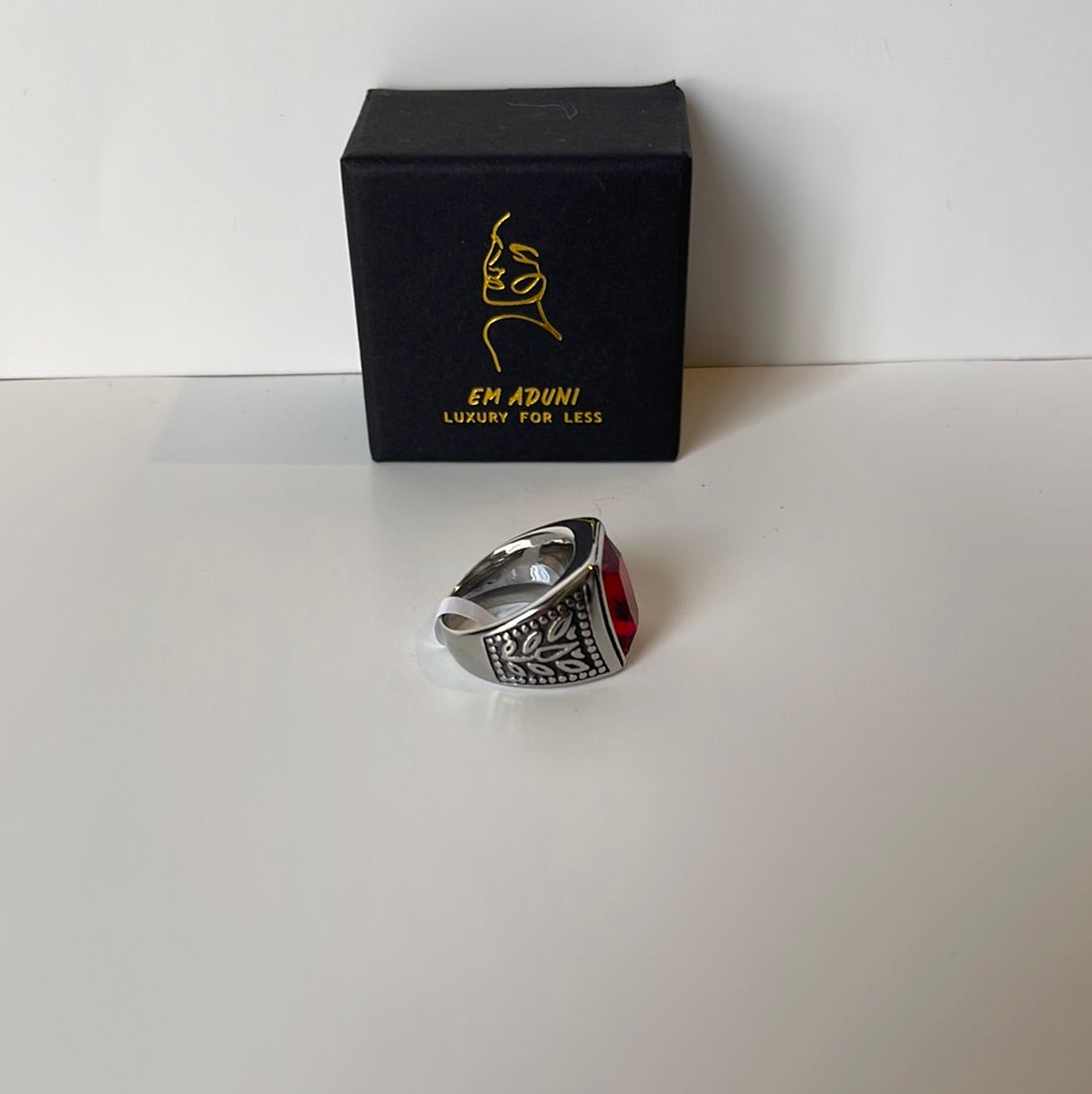 Dark engraved silver red stone