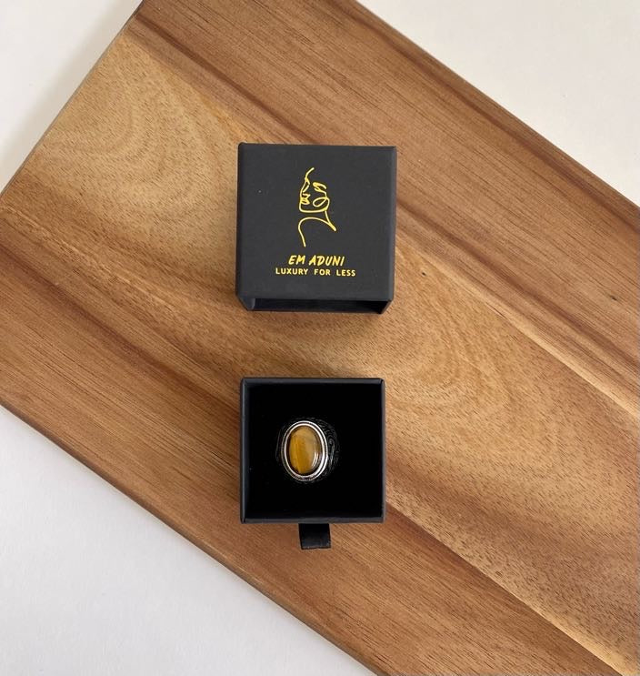 Charcoal Statement Oval Gemstone Signet Ring For Men & Woman | Natural Stone Signet Ring